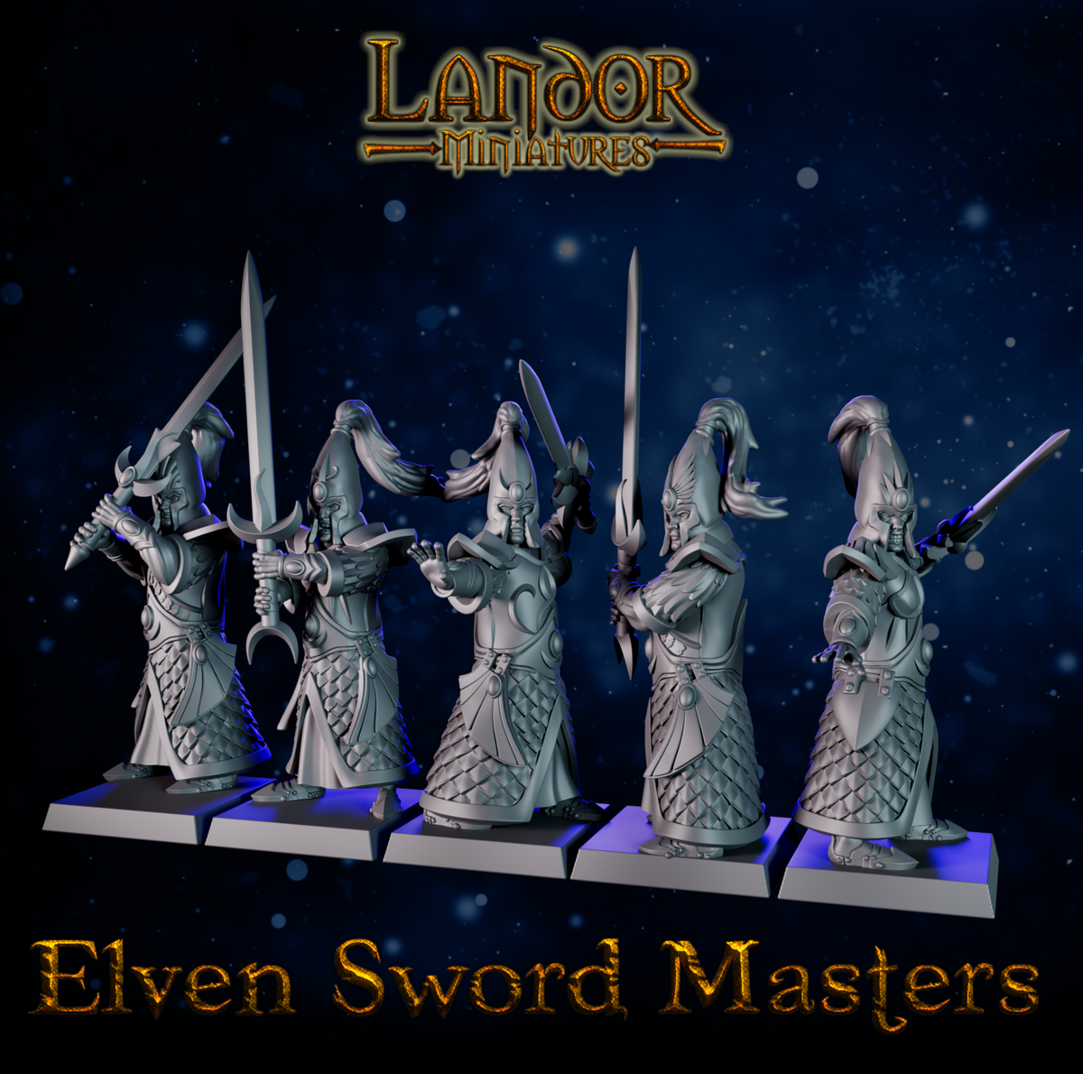 Elven Sword Masters – Landor Miniatures 3D Printed Miniature (32mm) - image 1