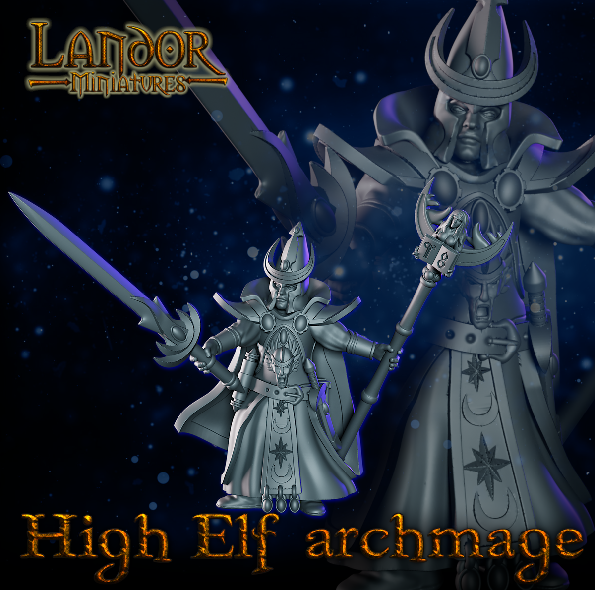 High elf Archmage – Landor Miniatures 3D Printed Miniature (32mm) - image 1