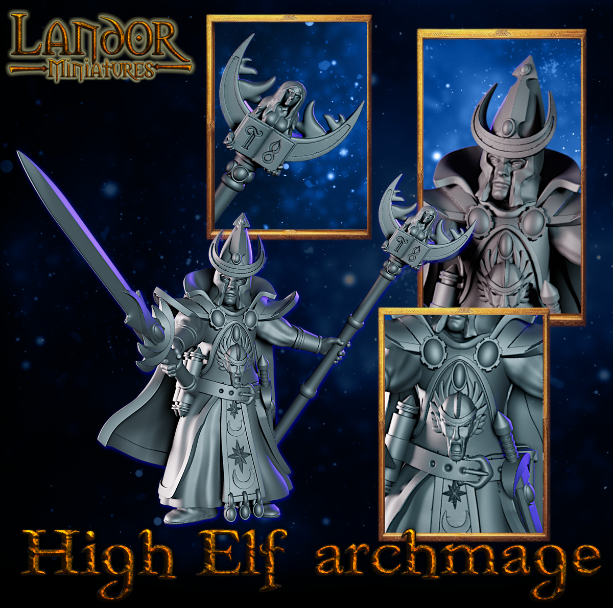 High elf Archmage – Landor Miniatures 3D Printed Miniature (32mm) - image 2