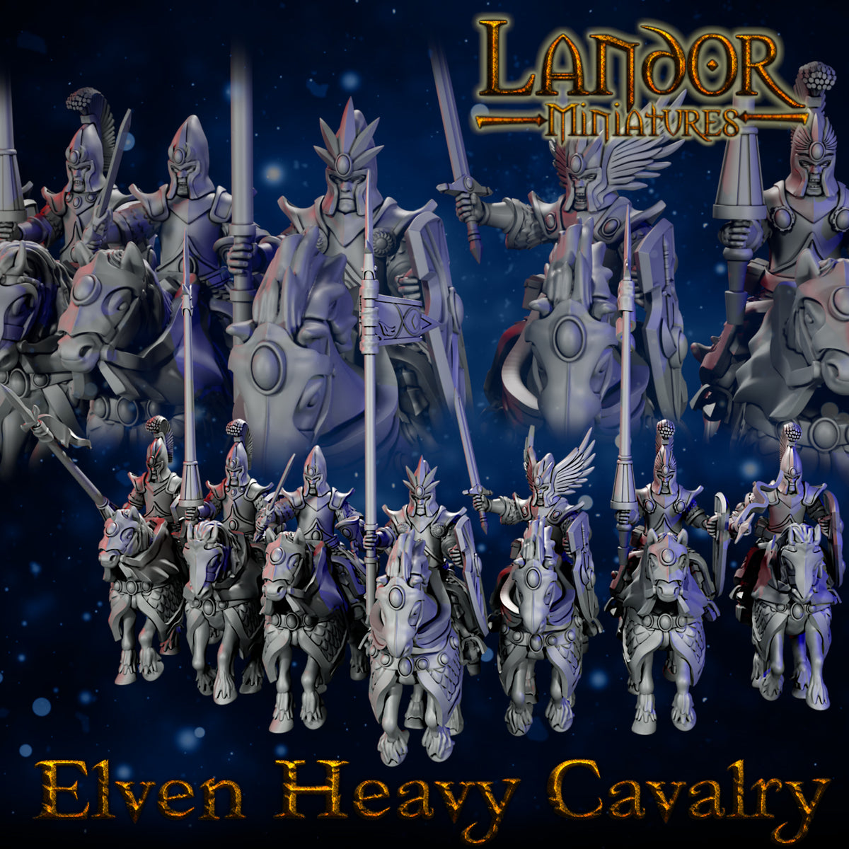 Elven Heavy Cavalry – Landor Miniatures 3D Printed Miniature (32mm) - image 1