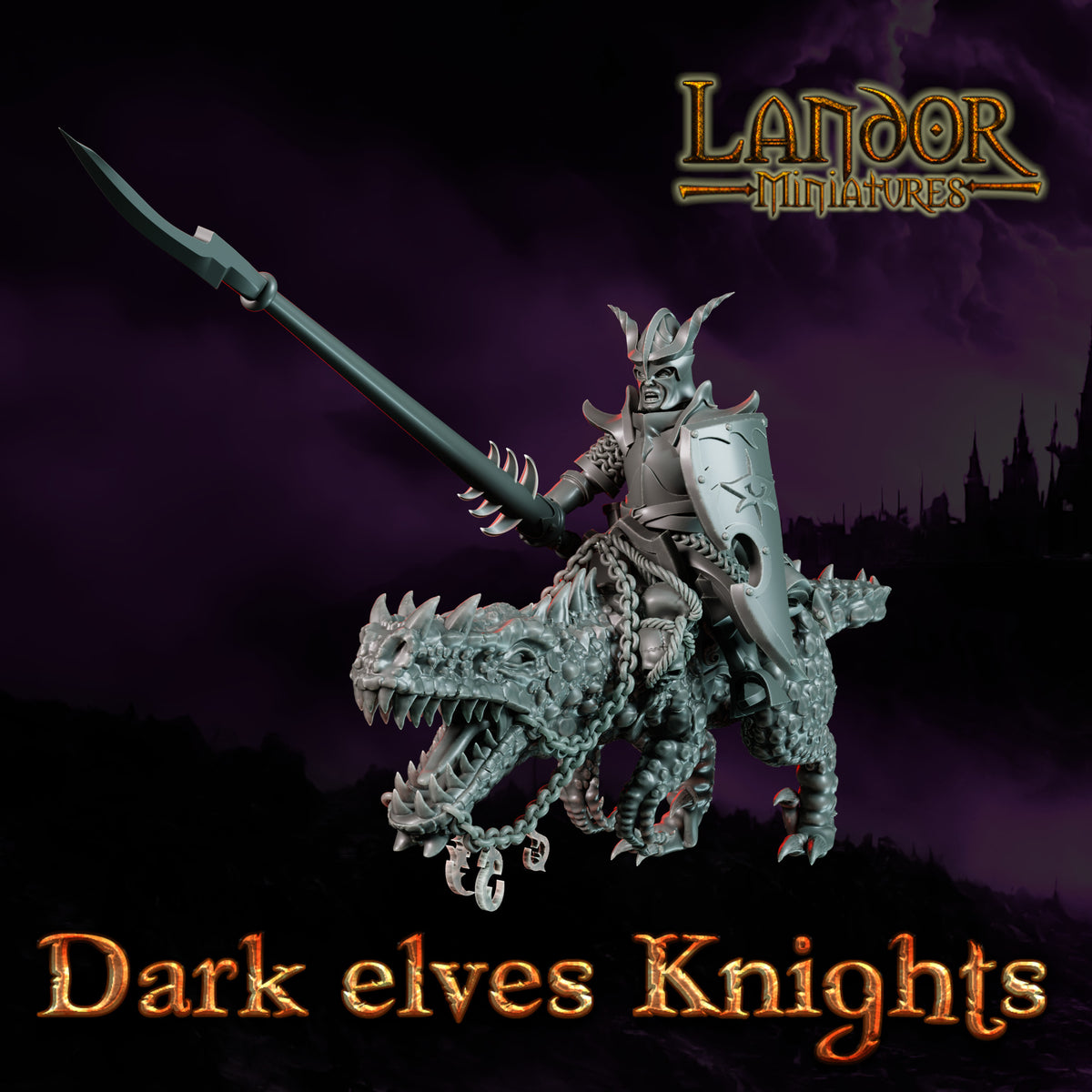 Dark elves Knights – Landor Miniatures 3D Printed Miniature (32mm) - image 1