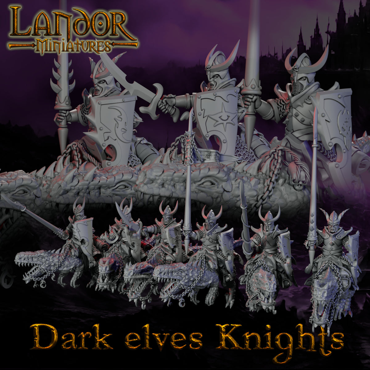 Dark elves Knights – Landor Miniatures 3D Printed Miniature (32mm) - image 4
