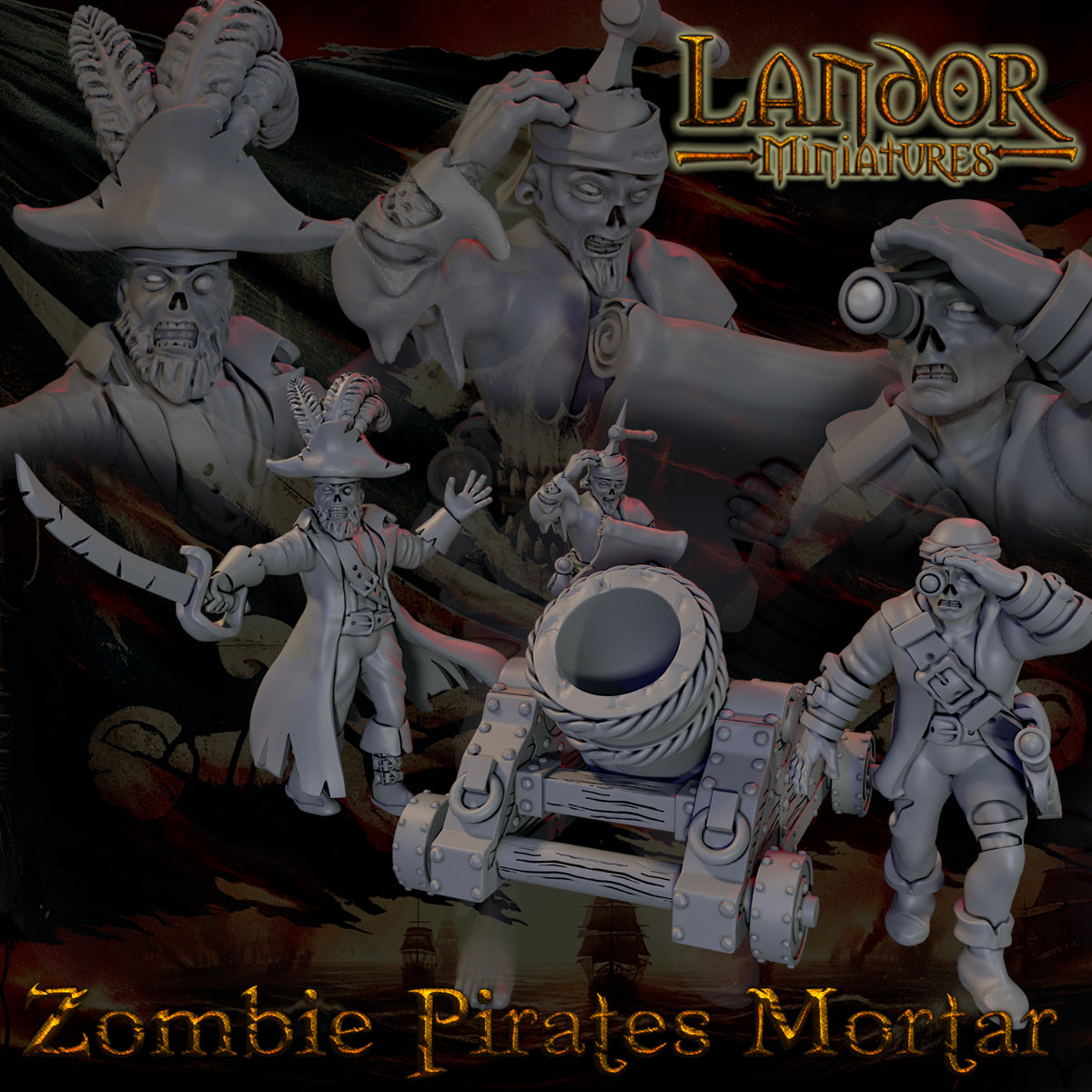 Zombie Pirates Mortar – Landor Miniatures 3D Printed Miniature (32mm) - image 4