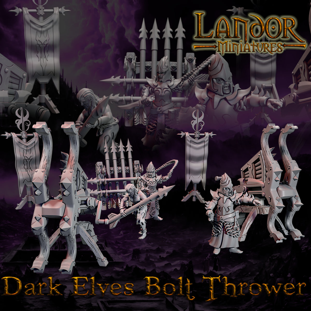 Dark Elves Bolt Thrower – Landor Miniatures 3D Printed Miniature (32mm) - image 1