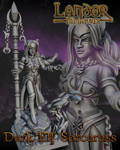 Dark Elf Sorceress – Landor Miniatures 3D Printed Miniature (32mm) - image 1