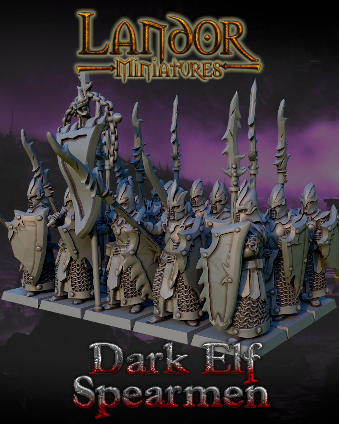 Dark elves Spearmen – Landor Miniatures 3D Printed Miniature (32mm) - image 2