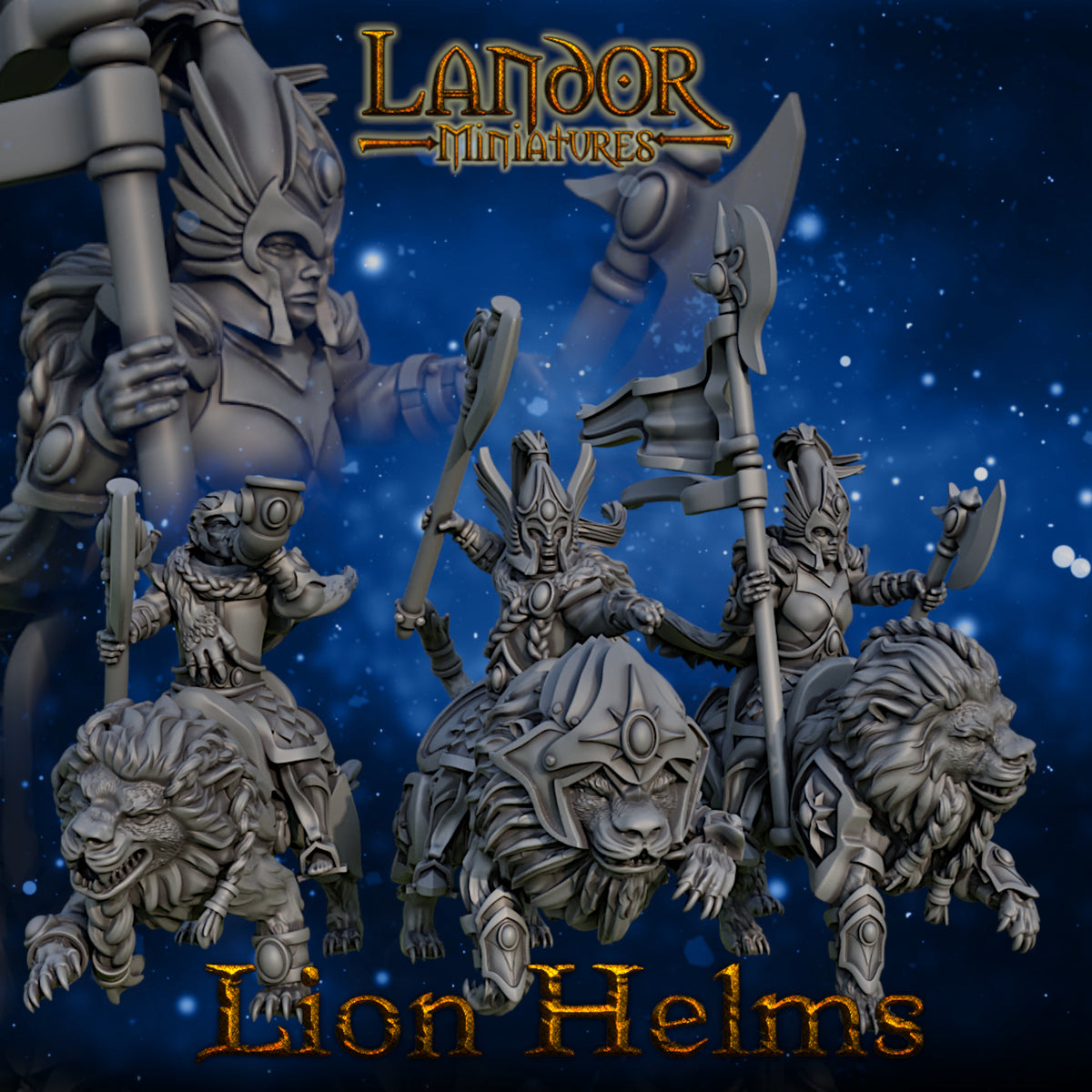 Lion Helms – Landor Miniatures 3D Printed Miniature (32mm) - image 1