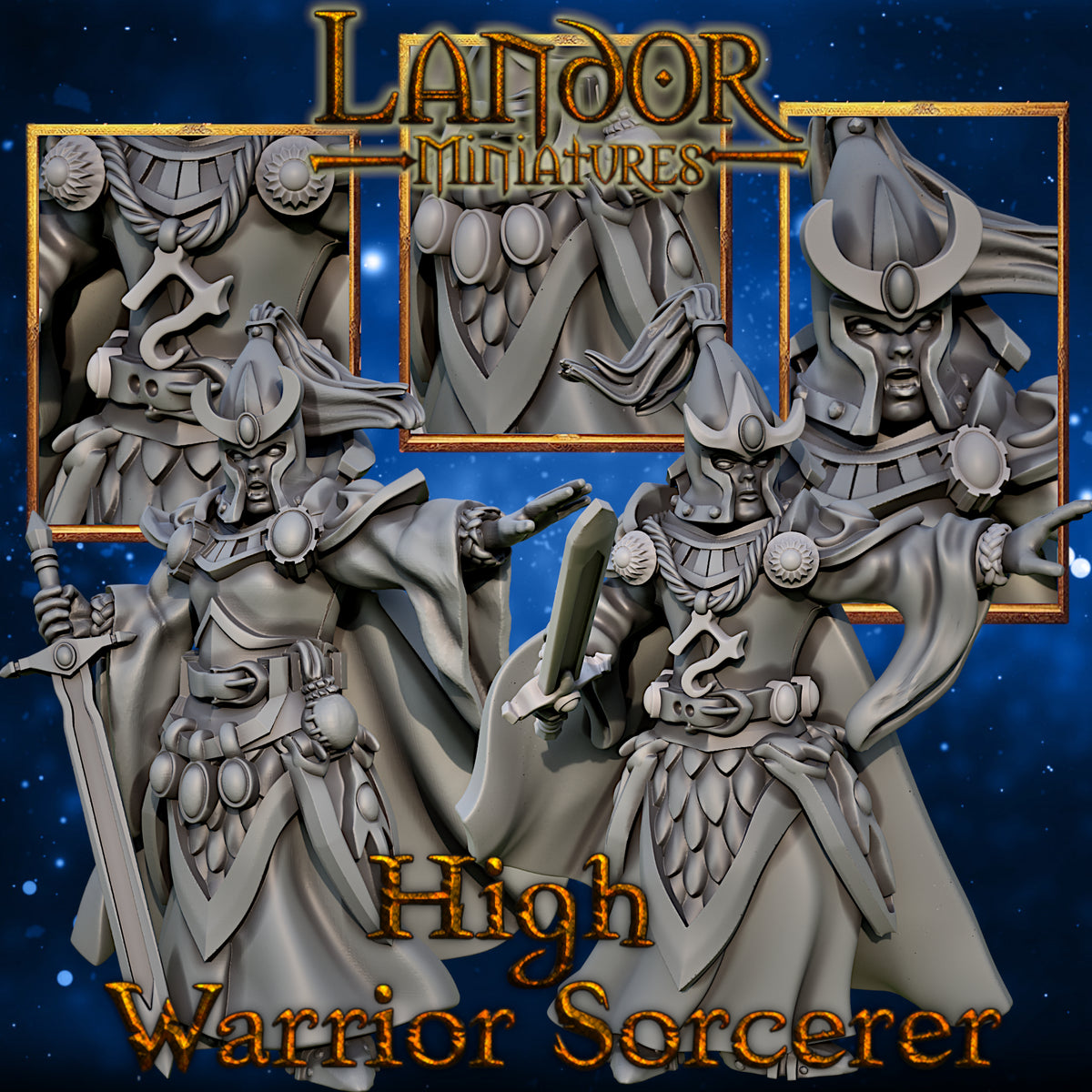 High warrior sorcerer – Landor Miniatures 3D Printed Miniature (32mm) - image 3