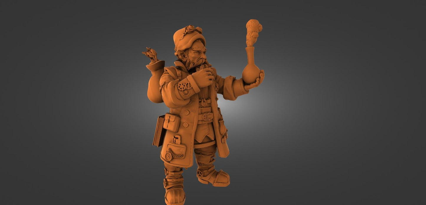 Gnome Alchemist Tinkerer Fantasy D&D 50mm 75mm 100mm 150mm {By 3DArtGuy}