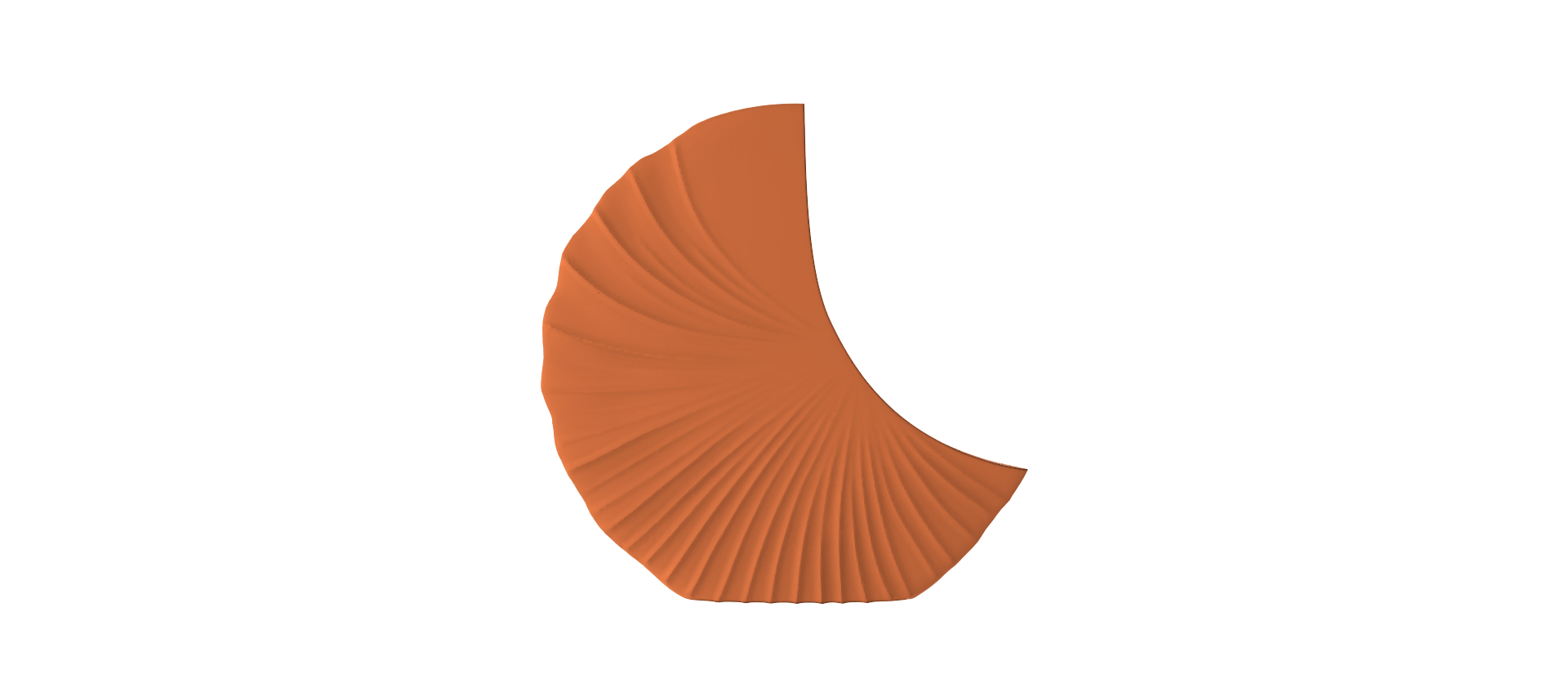 a single, orange-colored object with a curved, fan-like shape against a black background.