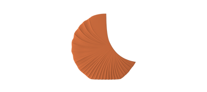 a single, orange-colored object with a curved, fan-like shape against a black background.