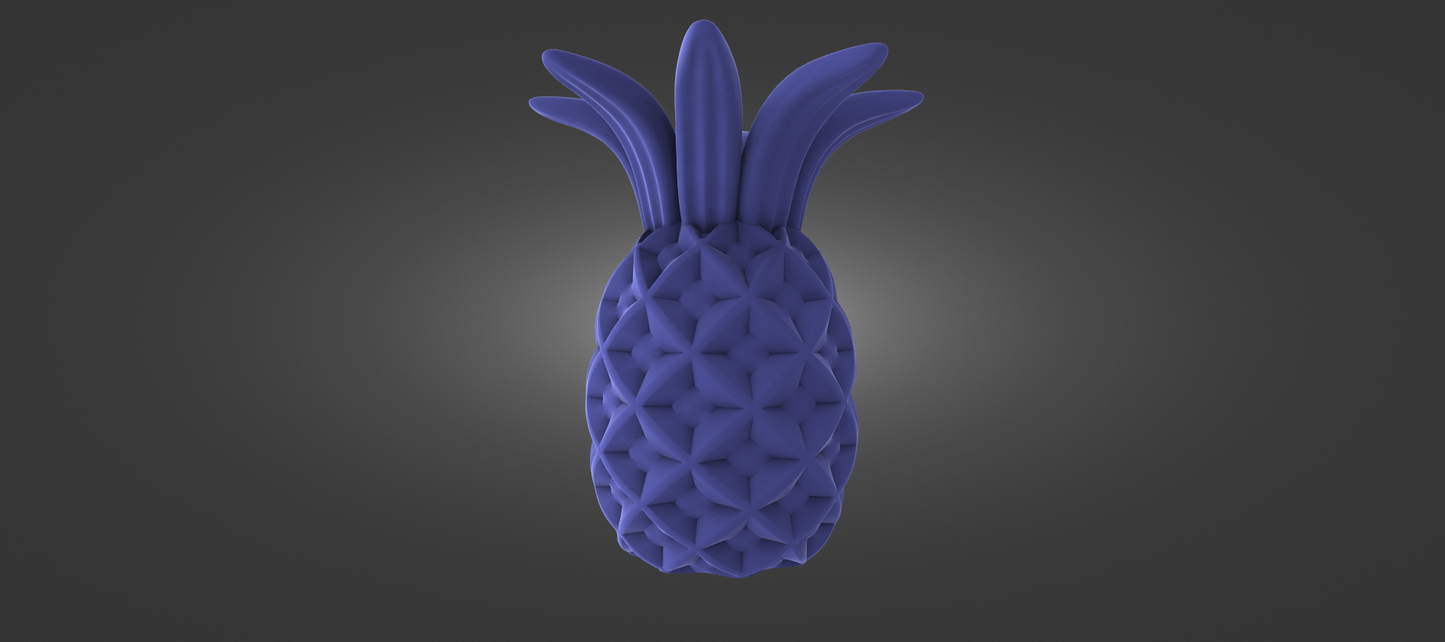 A 3D rendering of a pineapple in a vibrant shade of purple.