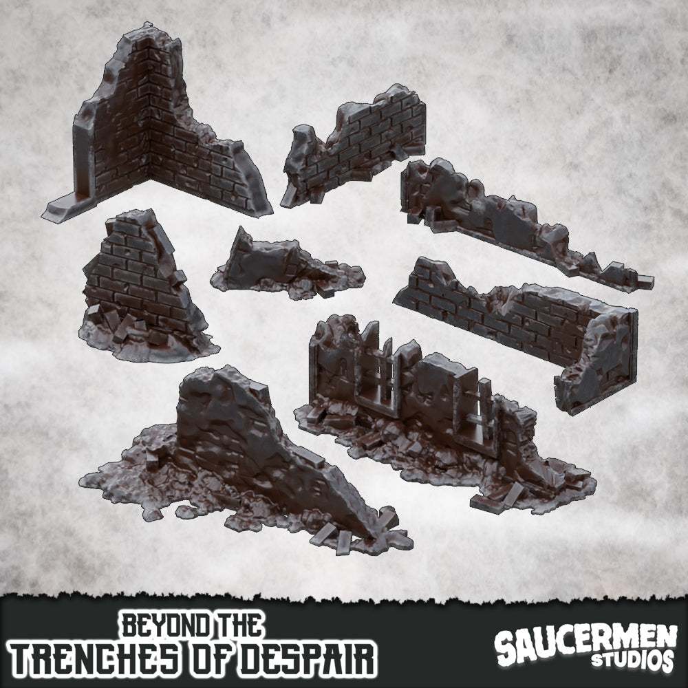 Rubble Walls – Beyond the Trenches of Despair | Saucermen Studios 3D Printed Tabletop Terrain (28-32mm) - image 1