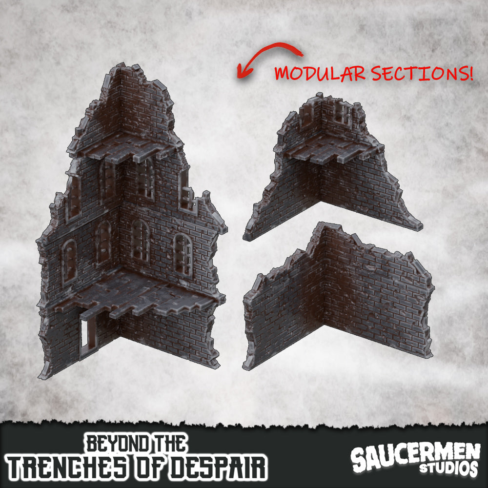 Ruined Buildings – Beyond the Trenches of Despair | Saucermen Studios 3D Printed Tabletop Terrain (28-32mm) - image 1