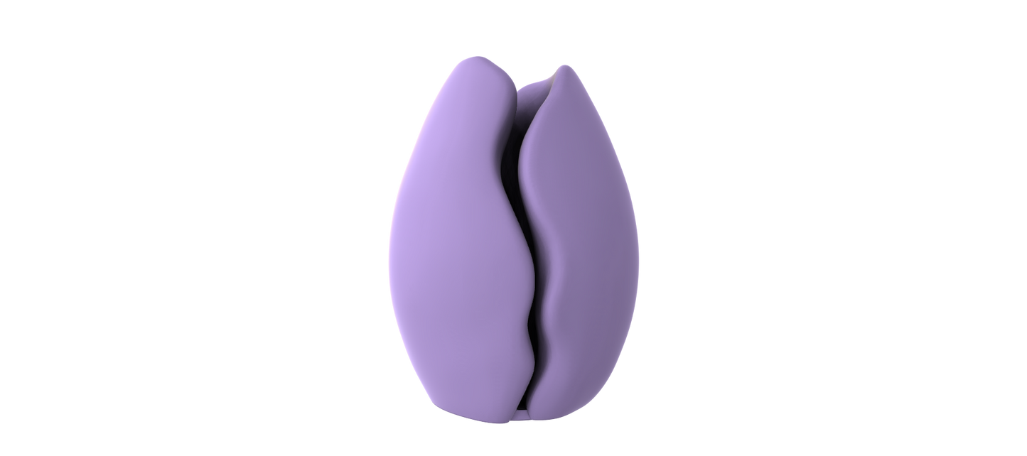 A 3D rendering of a purple flower-like object against a black background.