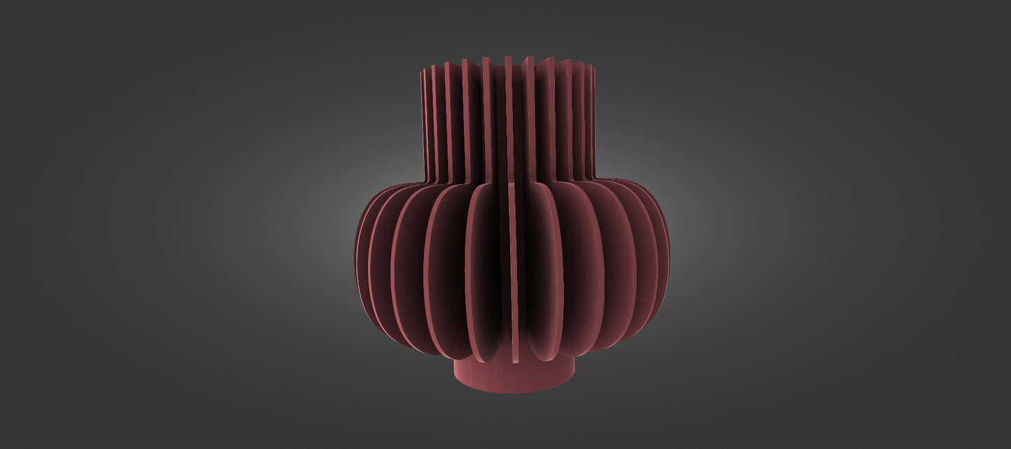 A 3D rendering of a red, cylindrical object with a textured, ribbed surface.