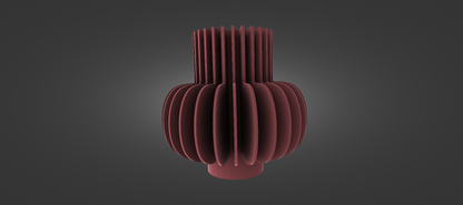 A 3D rendering of a red, cylindrical object with a textured, ribbed surface.
