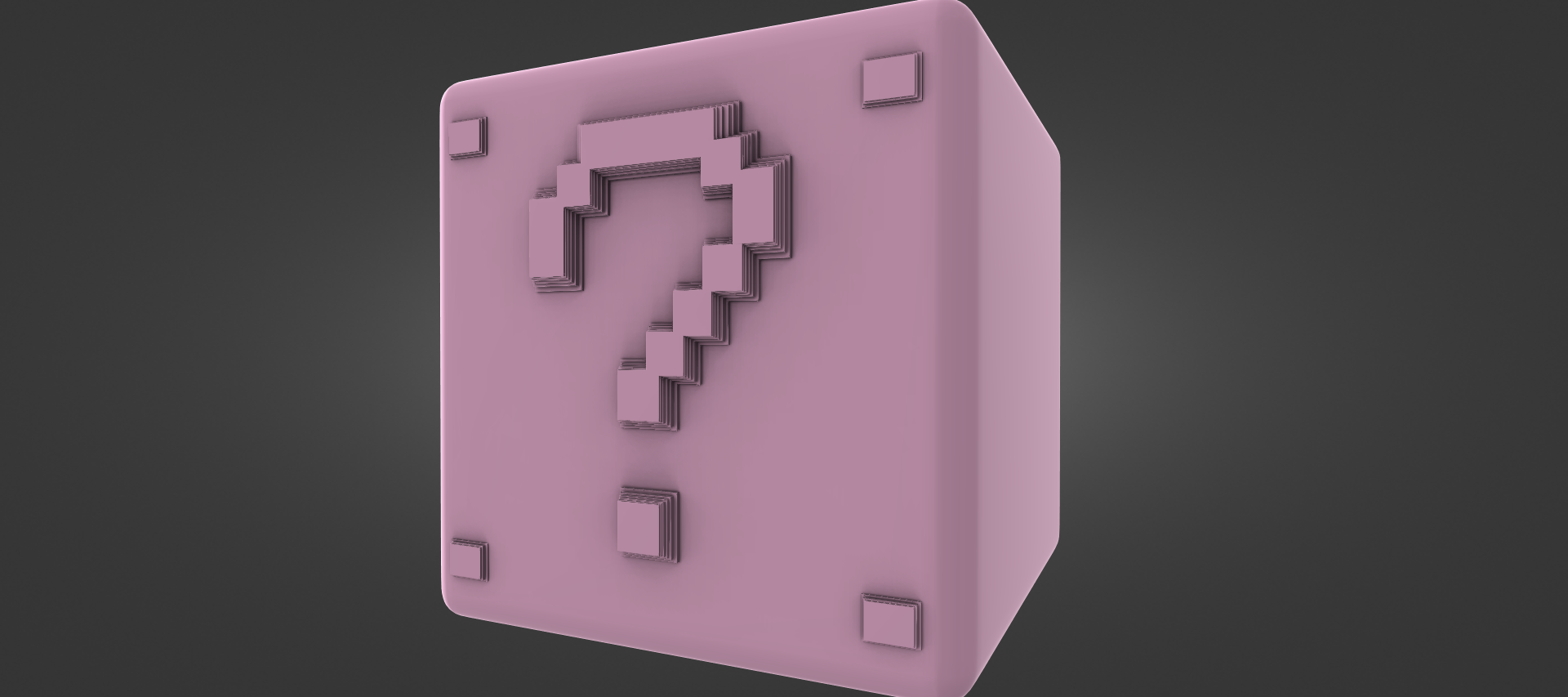 A pink cube-shaped object with a question mark symbol on it.