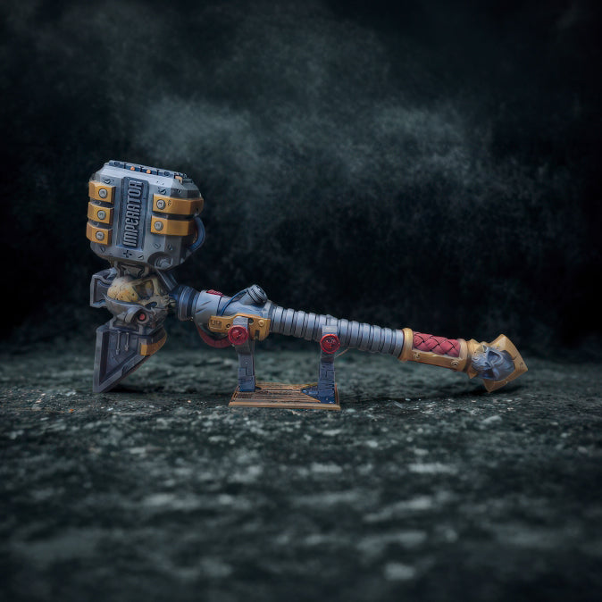 A detailed and intricate toy or model of a futuristic weapon, possibly a turret or cannon, with various mechanical components and a distinctive design.