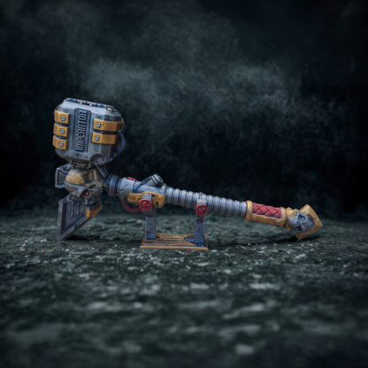 A detailed and intricate toy or model of a futuristic weapon, possibly a turret or cannon, with various mechanical components and a distinctive design.