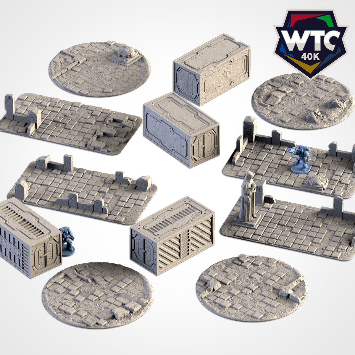 various 3D models of military bases and structures, including platforms, crates, and other military-themed elements.