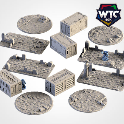 various 3D models of military bases and structures, including platforms, crates, and other military-themed elements.