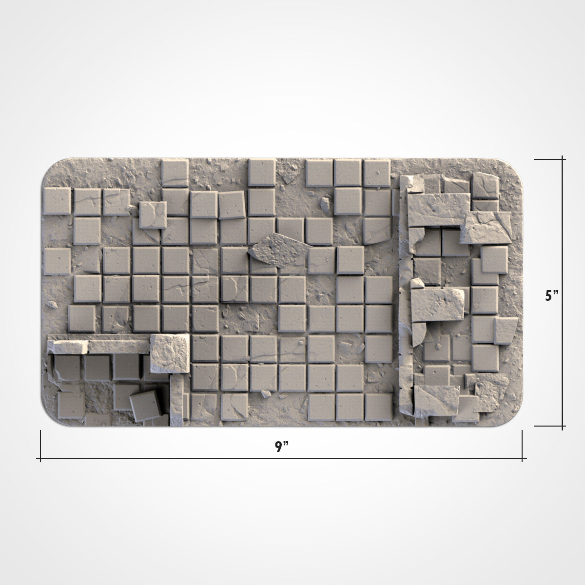 The image is a 3D rendering of a broken or damaged surface composed of small square tiles or blocks.