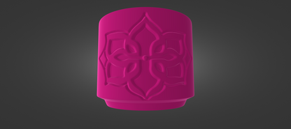 A 3D rendering of a pink object with an intricate floral design on it.