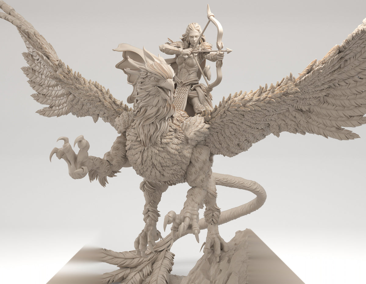 Alternate view of Winged Griffin Rider resin model