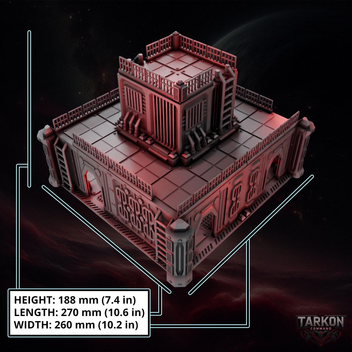 The image is a 3D rendering of a futuristic-looking structure, possibly a building or tower, with a reddish-brown color scheme. The structure appears to have multiple levels and features, suggesting it may be a complex architectural design. The image is described as a 3D rendering of a building or tower, and it is shown in a 3D view. The image is not a photograph and does not depict a scene or a landscape. The image is a digital representation of a futuristic-looking structure.