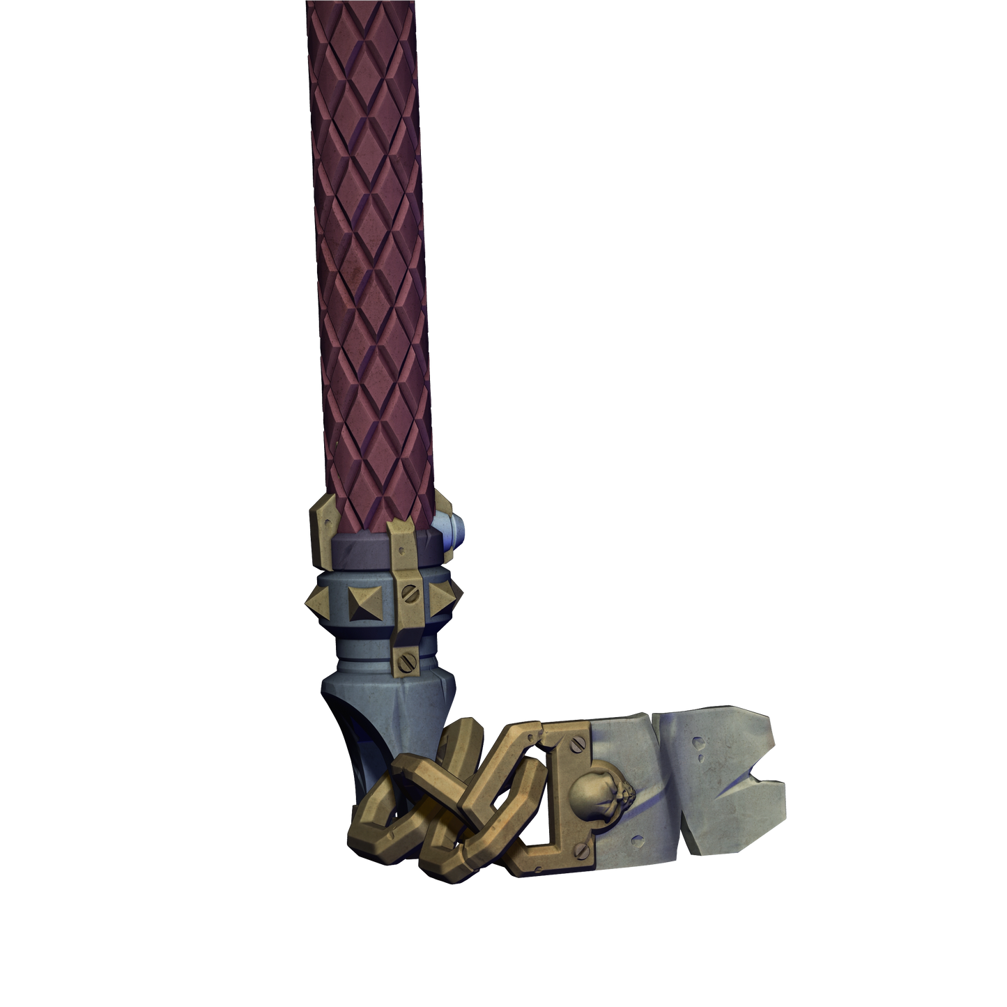 A 3D rendering of a weapon with a chain and a lock mechanism.