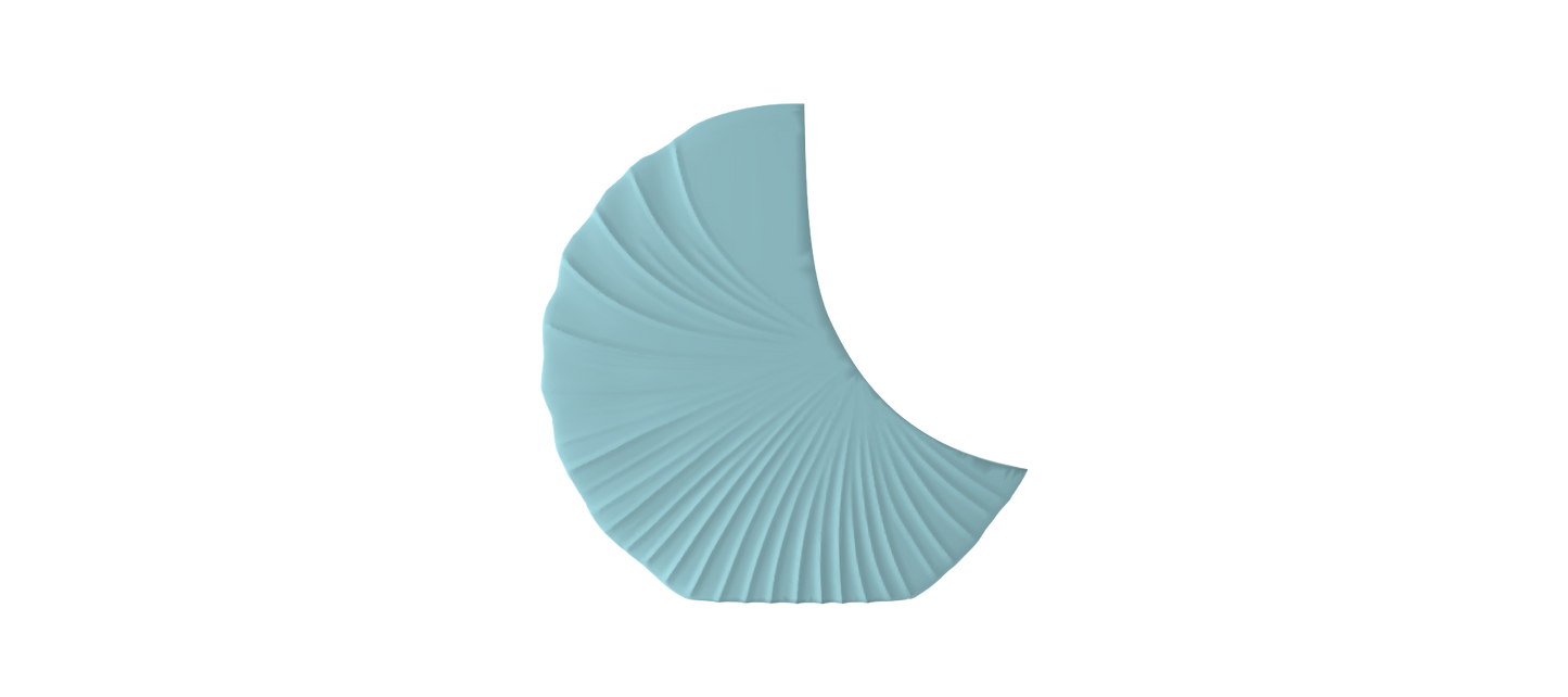 A single, light blue, curved object resembling a seashell or shell-like shape against a black background.
