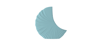 A single, light blue, curved object resembling a seashell or shell-like shape against a black background.