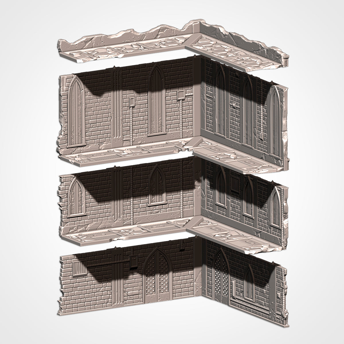 A 3D rendering of a building with multiple levels, including arched windows and doorways. The building appears to be made of brick or stone, and the image is in a neutral color palette.