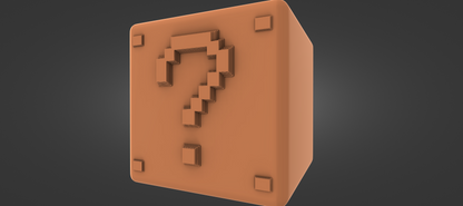 a 3D rendering of a block with a question mark symbol on it.
