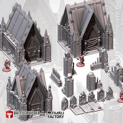 Gothic Graveyard Terrain for Wargaming, DnD, AoS, and LOTR – 3D Printed Cemetery Scenery {By TxarliFactory}