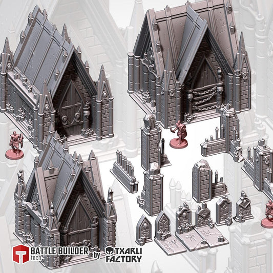 Gothic Graveyard Terrain for Wargaming, DnD, AoS, and LOTR – 3D Printed Cemetery Scenery {By TxarliFactory}