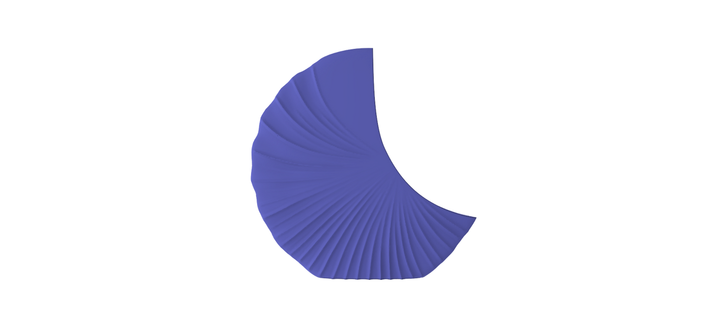 A single, curved, purple object resembling a shell or crescent moon against a black background.