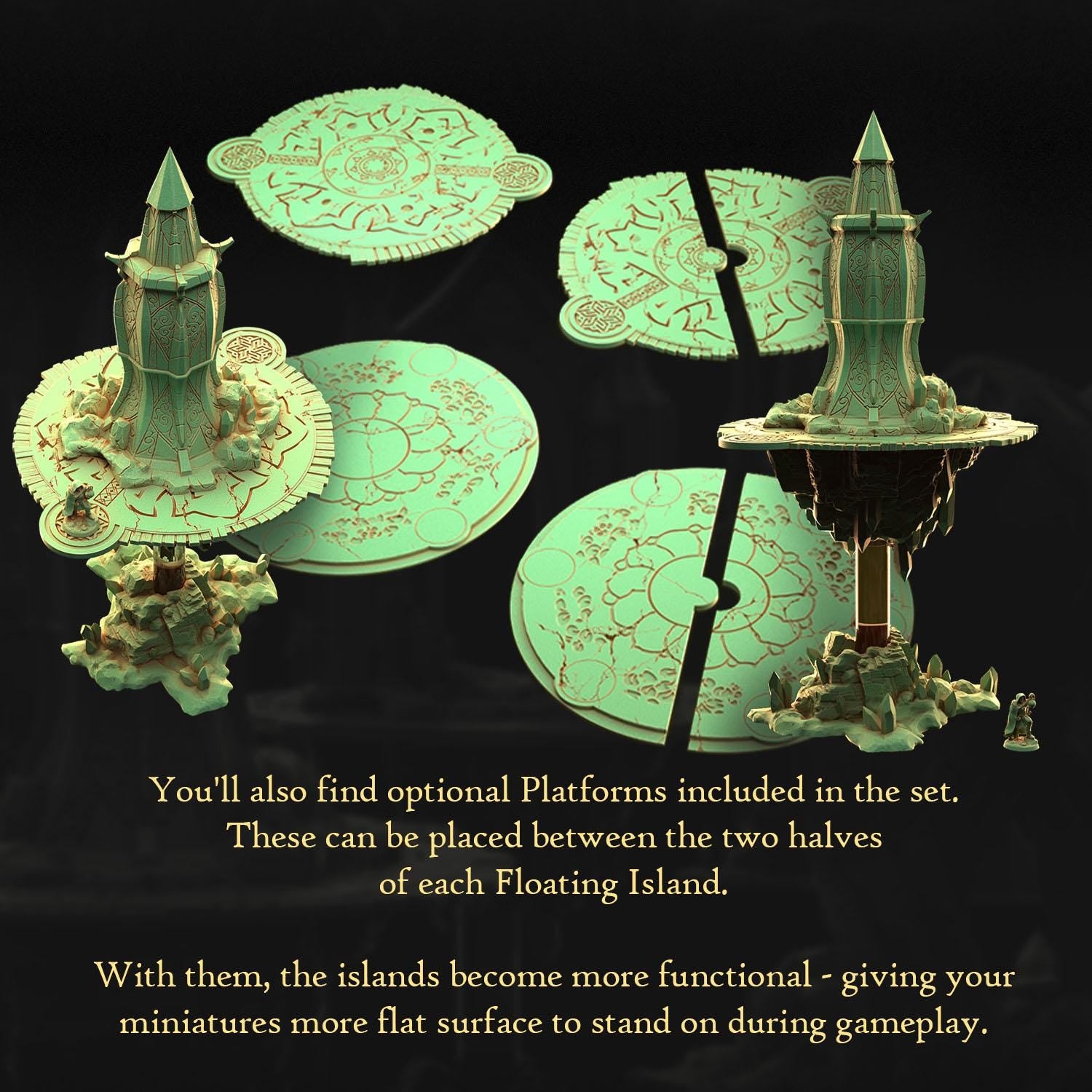 a set of floating islands with various platforms and structures, including towers and platforms, that can be placed between the two halves of each island.