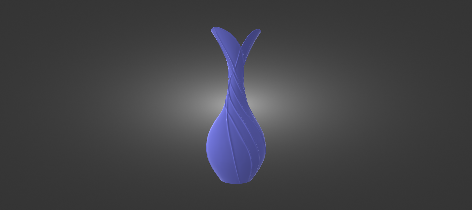 A tall, slender vase with a unique, curved shape is the central focus of the image.