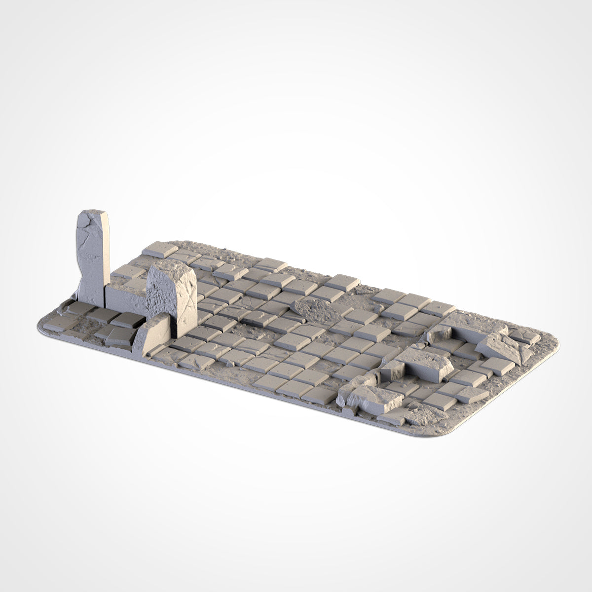 A 3D rendering of a stone or brick surface with a grid-like pattern, resembling a mosaic or a patterned tile design.