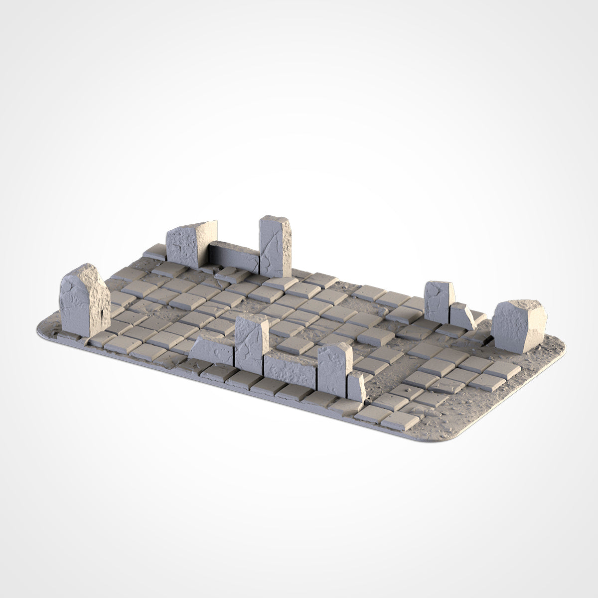 A 3D rendering of a stone-like surface with variously sized and shaped blocks arranged in a pattern.