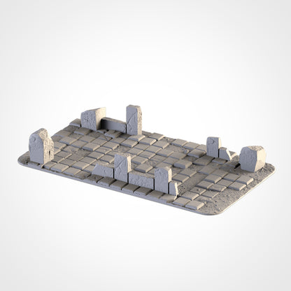 A 3D rendering of a stone-like surface with variously sized and shaped blocks arranged in a pattern.