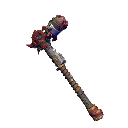 A 3D rendering of a futuristic-looking weapon with a long, curved blade and various mechanical components.