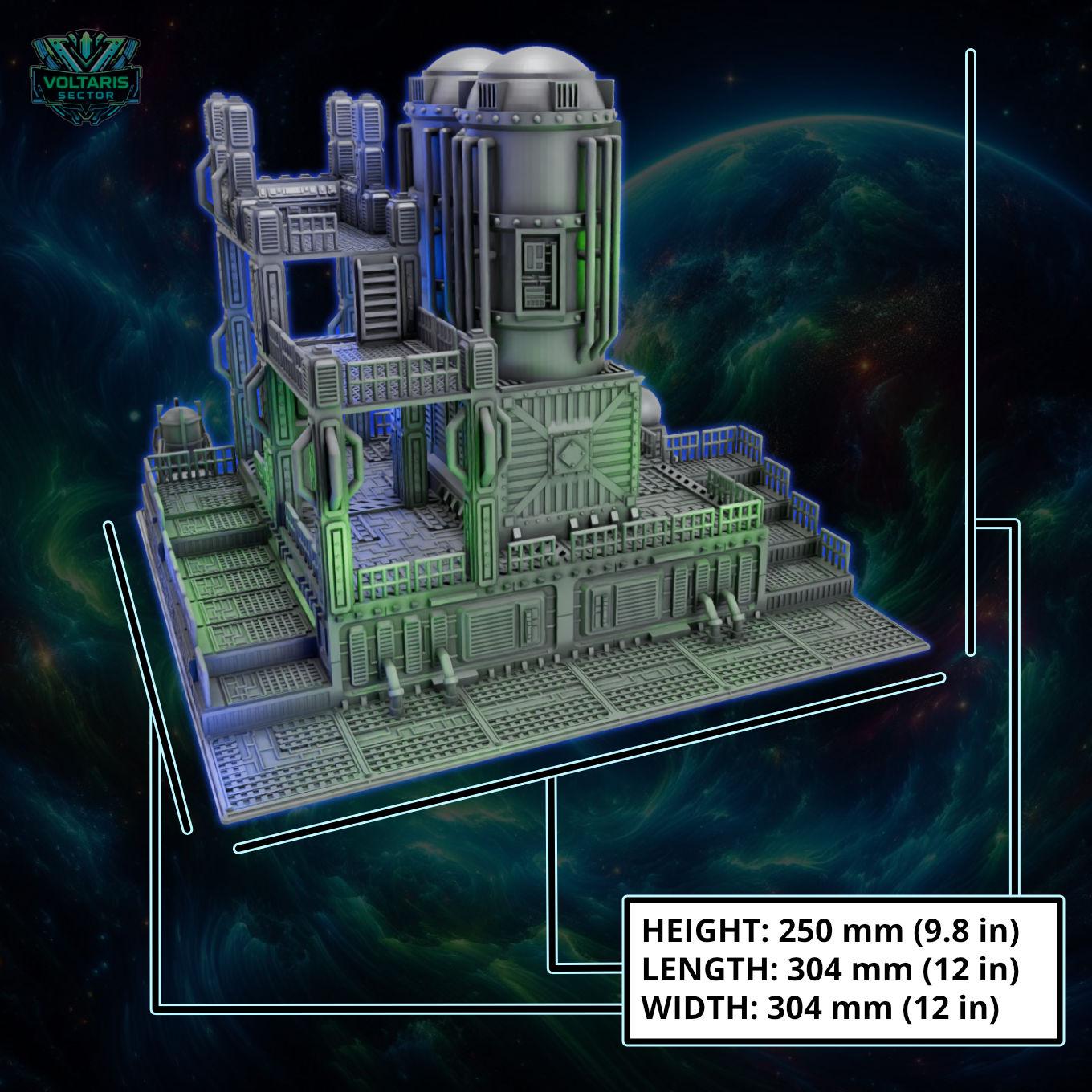 a futuristic, metallic structure with various components and a complex design.
