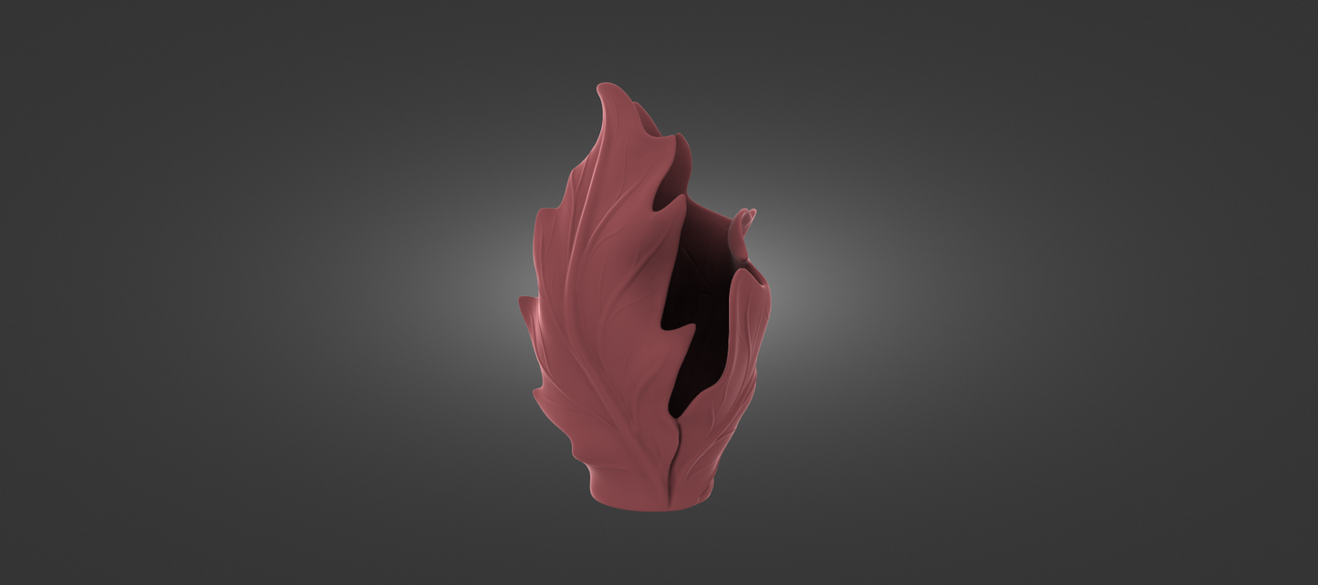 A 3D rendering of a pink, abstract flower-like object against a dark background.