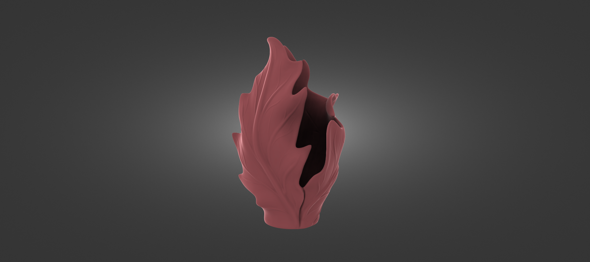 A 3D rendering of a pink, abstract flower-like object against a dark background.
