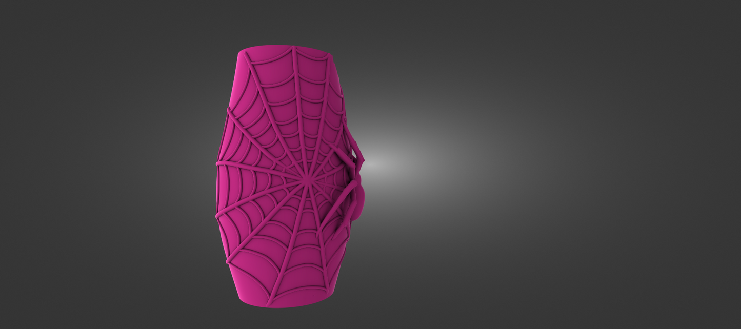 A 3D rendering of a pink spider web-like object against a dark background.