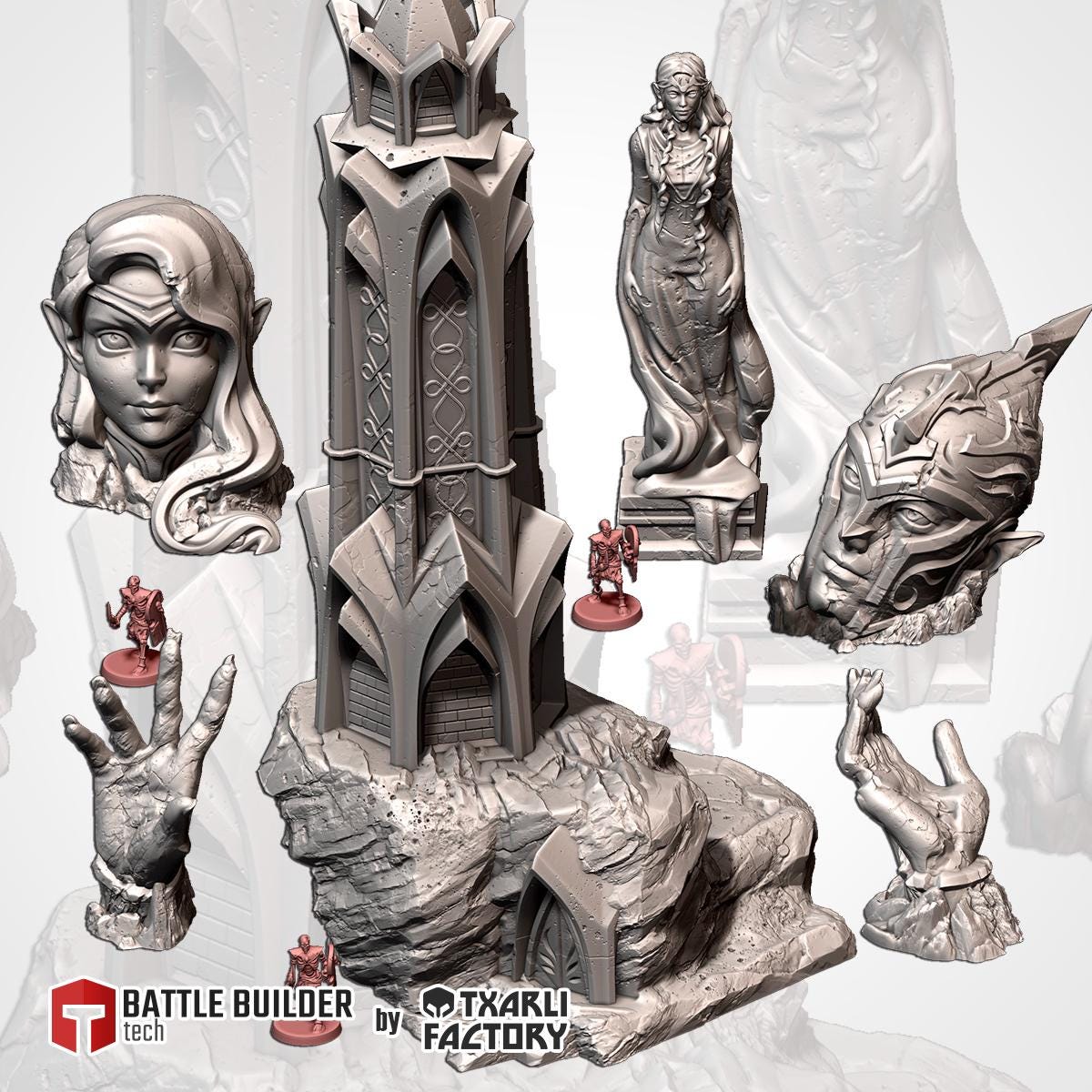 Elven Statues Terrain for Wargaming Fantasy D&D AoS and LOTR {By TxarliFactory}