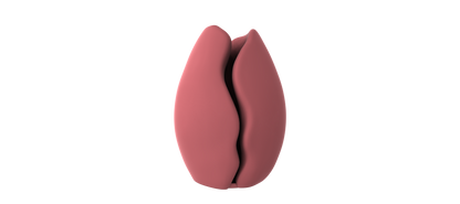 A pink, three-dimensional object resembling a flower or blossom against a black background.
